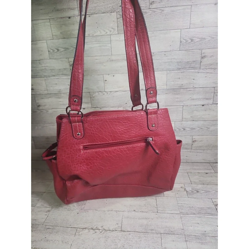 Rosetti New York Purse Shoulder Bag Handbag Faux Leather Vinyl Red Maroon Pebble